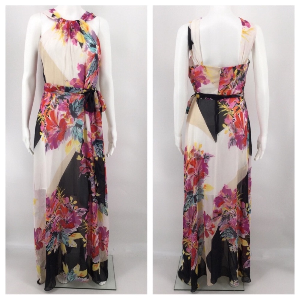 MUSE Dress Floral Chiffon Maxi Black White Red size 8